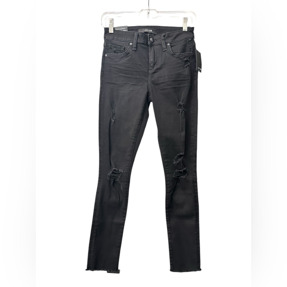 JOE’S Jeans Skinny Ankle Raw Hem Distressed Black Denim Flawless Fabric Size 25